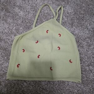 Zara Lime Ribbed Crop With Shrimps